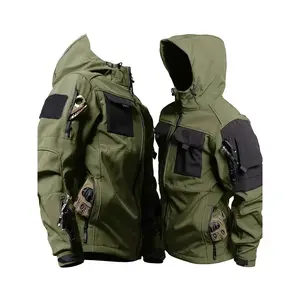 HOMUG Men's Casual Hooded Hiking Jacket - Outdoor Functional Windproof and Breathable Coat - Warm Coat - Long-Sleeved Coat - Tactical Waterproof Softshell Jacket - Multi-Functional Hooded Shirt, Suitable for Autumn and Winter Clothing Menswear