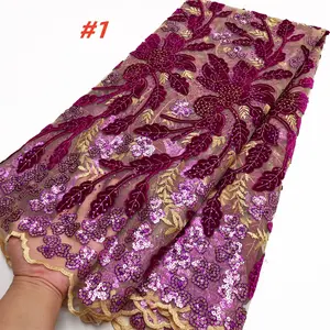 African Ethnic Pattern Lace Fabric Latest Design Embroidery Sequins Mesh Velvet Swiss Lace Material for Party Dresses, Elegant Evening Gowns