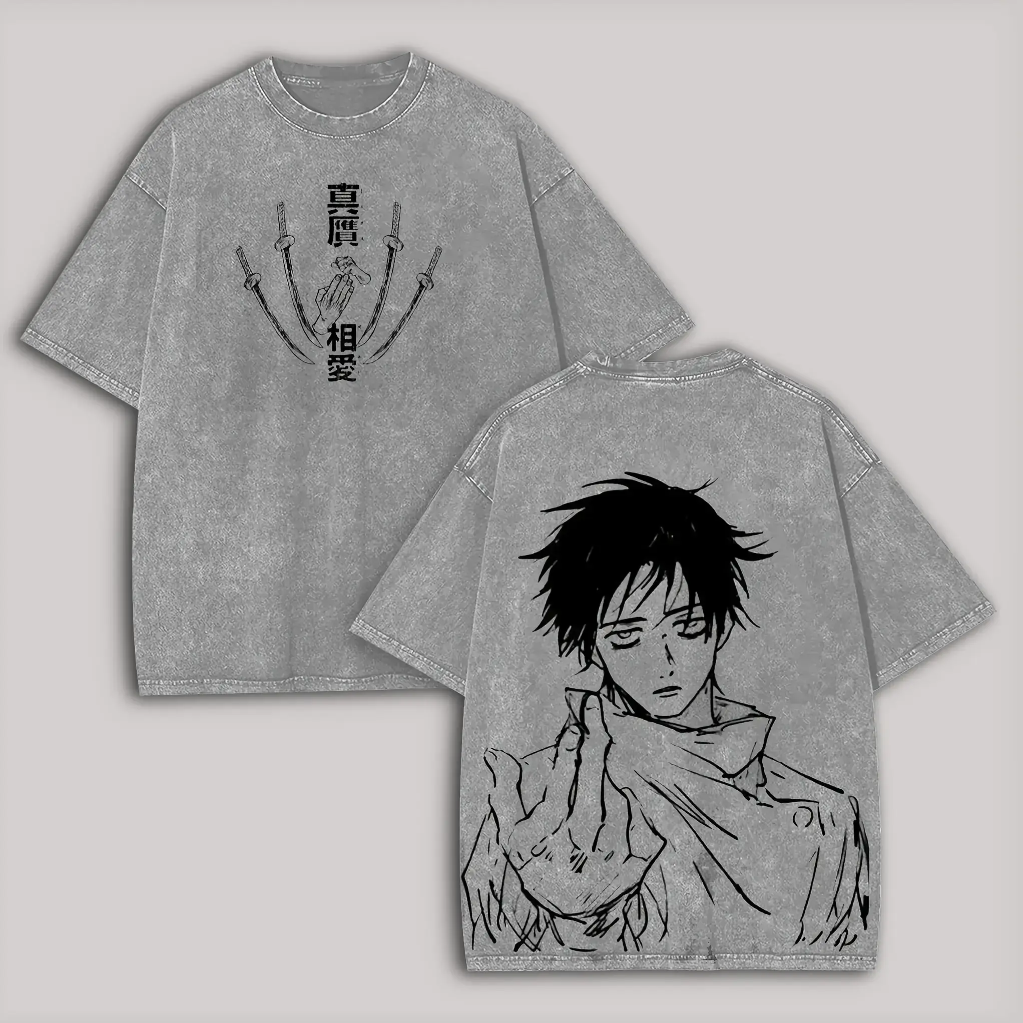 Men's Graphic T-Shirt featuring Okkotsu Yuta, Loose-Fitting Washed Cotton Short Sleeve Crew Neck Retro Streetwear Tee, Classic, Print, Round, Unisex, 2Xl, Lightweight