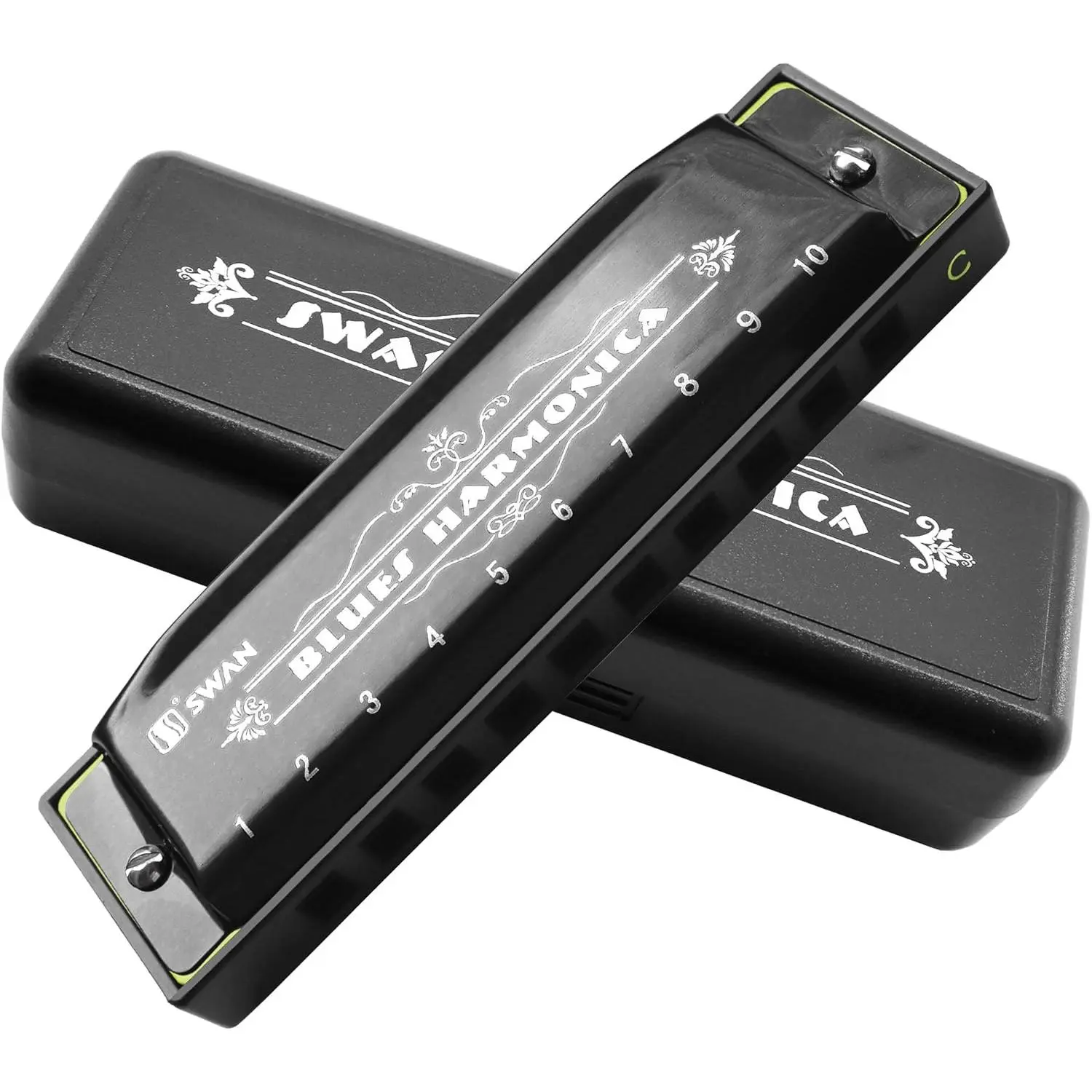 10-Hole Diatonic Blues Jazz Harmonica (Key of C) - Mini Stainless Steel Environmentally Friendly Diatonic Mouth Organ, Crisp Loud Polyphony, 3.94x1.18x0.79in Woodwind Instrument for Girls, Beginners, Office Use