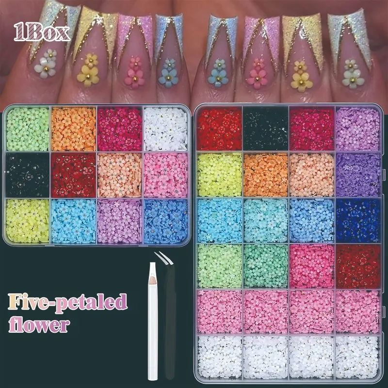 #Summervibes  12-Cell 24-Cell Multi-Color Flower Nail Art Accessories, Cute Mixed Petals & Beads, DIY Nail Decoration, Essential for Women & Girls, Nail Art Products, Nail Art Supplies