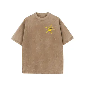 Acid Washed Printed T-Shirt, Drop Shoulder Crewneck Tee for Casual Wear, Street Style and Everyday Fashion summervibes