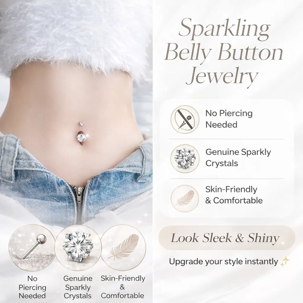 EWOPT  2pcs  No Piercing Belly Button Ring – Reusable Sparkly Crystal Navel Jewelry, Cute & Shiny Body Jewelry for Women