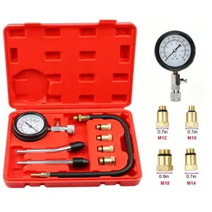 8 Pieces Automotive Compression Tester Kit and Spark Plug Tester, Universal Car and Motorcycle Engine Testing Tools for Cylinder Pressure Gauge (Red)