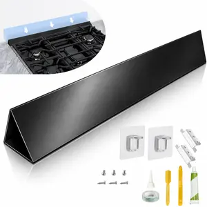 Yuleimy 30” Slide-In Range Rear Gap Filler Kit, Universal 3-Sided Stove Gap Cover Between Cooktop and Wall, Aluminum Cooktop Trim Kit for Behind Stove Gap, Range Rear Gap Filler Strip, Black/Silver