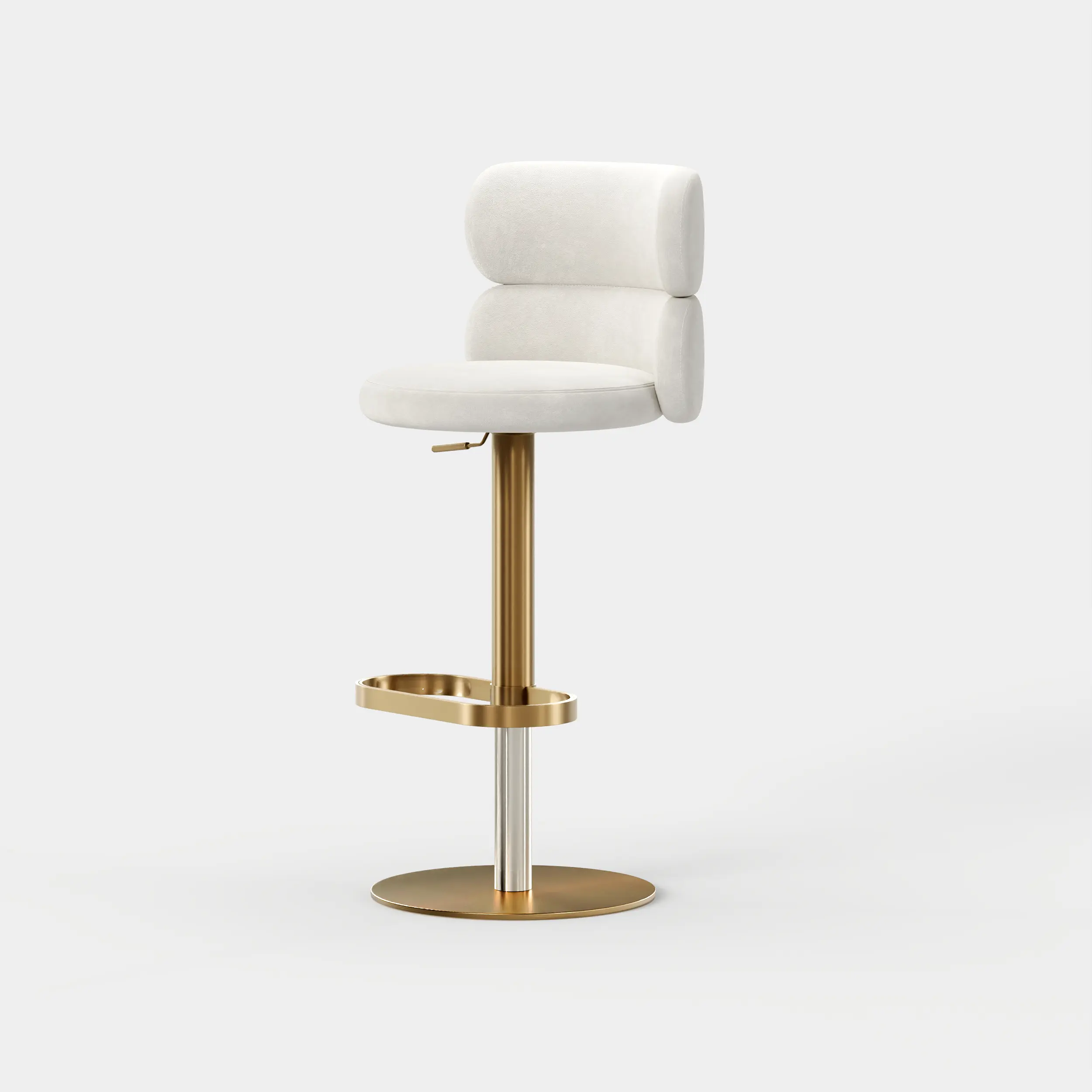 Homary Contemporary Warm White Velvet Armless Swivel Kitchen Bar Stool - Adjustable Height, Counter Height, Footrest Included, 1 Piece, 220.5lbs Capacity, 40.8lbs Weight, Dining Chairs for Daily Use