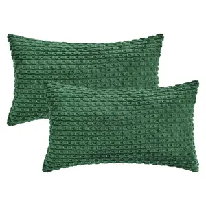 REGALWOVEN Decorative Throw Pillow Covers 2pcs for Couch Bed Sofa Home Decor Soft Corduroy Cushion Pillow Cases 12 x 20 Inch Dark Green