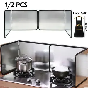 2pcs Heavy-Duty Metal Foldable Stove Splatter Guard - Space-Saving Foldable Design, Grease Splatter Screen And Backsplash Protector for Gas/Electric Stoves, Oven, Fryer - Easy to Clean, Sturdy Construction, Cooking Shield