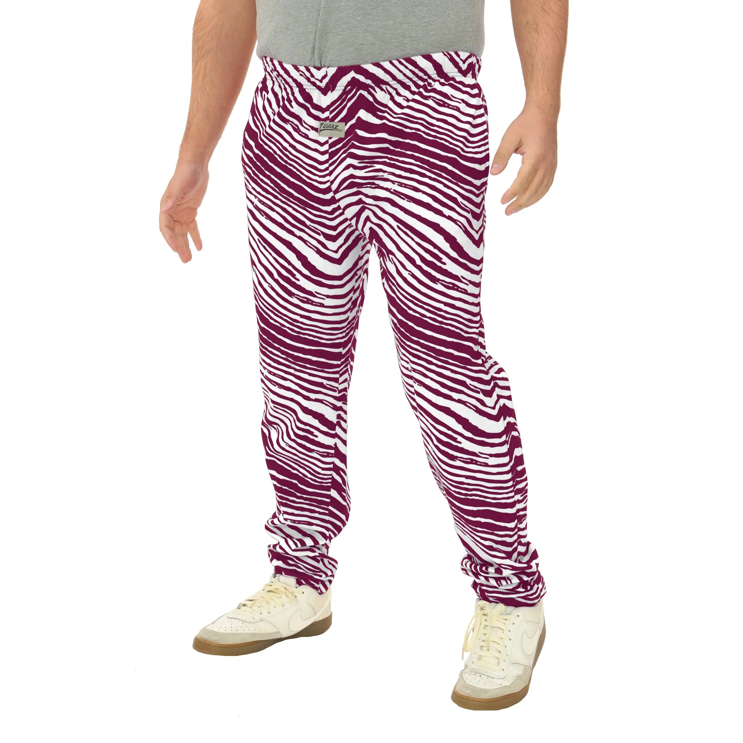 Zubaz Adult Unisex Z88 2 Color Zebra Pants, MAROON/WHITE