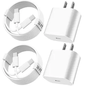 2-Pack Fast Charging iPhone 16/15 Type C Charging Adapter Set, 10FT USB-C to USB C Data Cable & 20W Power Adapter, Compatible with iPhone iPad Android Devices, Charger