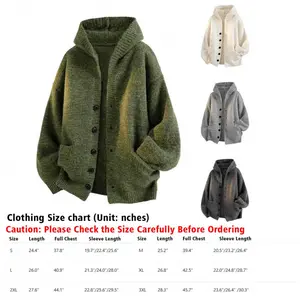 Men’s Hooded Knit Cardigan Sweater, Autumn Winter Mohair Style Loose Fit Jacket, Soft Cozy Lazy Look Knitted Outerwear for Casual Wear