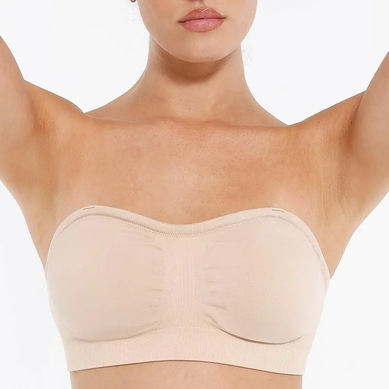 FeelinGirl Strapless Bra for Women Seamless Wireless Bralette - Strapless Support, Adjustable & Padded, Full Coverage Soft Knitting