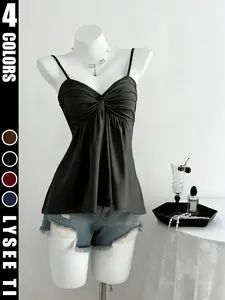Women's solid color twisted fitted camisole fashionable casual versatile top