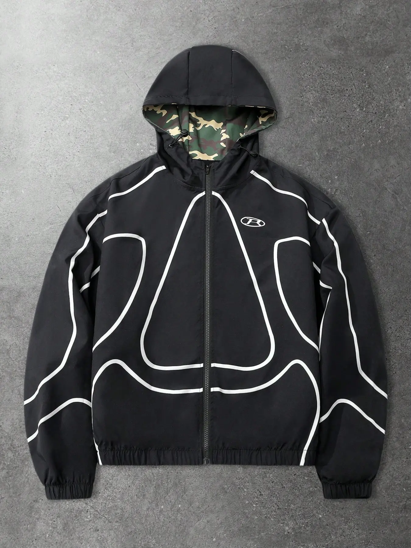 Men's High Street Patchwork Print Windproof Jacket Coat, All-Season Fashion College Style Long Jacket, Men's Clothing