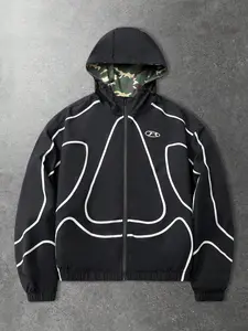 Men's High Street Patchwork Print Windproof Jacket Coat, All-Season Fashion College Style Long Jacket, Men's Clothing