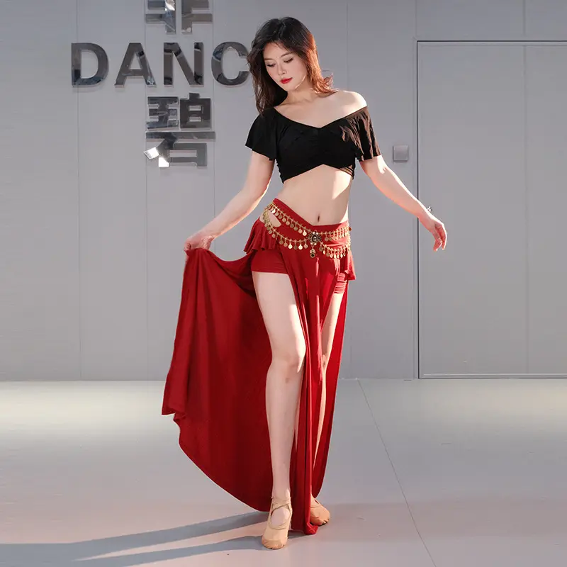 Women's Belly Dance Costume - Flowing Red Long Skirt with Elegant Movement, Modal Fabric for Professional Performances, Practice & Stage - Beginner to Professional Dance Outfit, Belly Dance Outfit, Basic Womenswear Clothes Minimalist White