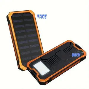 Solar Powered Power Bank, 10000mAh Portable Mobile Charger with USB, Flashlight, Solar Panel and Bright Flashlight, Suitable for Outdoor Camping Party Sports