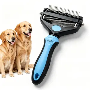 Dog & Cat Grooming Brush, Double-Sided 3-in-1 Deshedding Comb, Multi-Functional Pet Tool for Deshedding, Detangling & Grooming