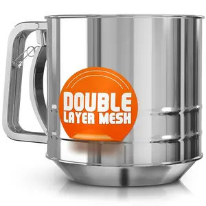 Stainless Steel Flour Sifter For Baking – 5 Cup Capacity With Double Mesh And One-Hand Operation