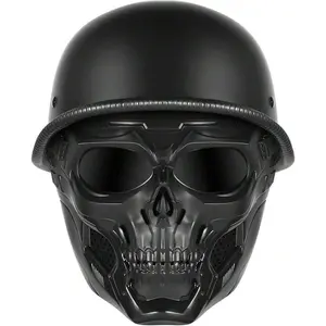 Motorcycle Half Helmets With Face Shield, German Style Motorcycle Helmet For Adult Men Women, DOT Approved Retro Half Shell Helmet For Moped Cruiser Scooter