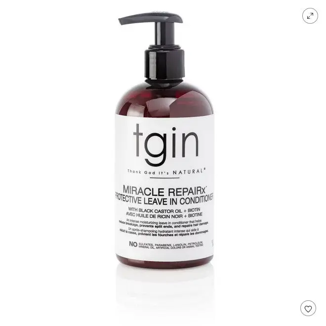 tgin Miracle RepairX Liquid Leave-In Haircare Conditioner with Black Castor Oil & Biotin - Hydrating Hair Growth Conditioner for Damaged Hair, Split Ends - Cruelty, Artificial Color Free, 13 oz, Lightweight