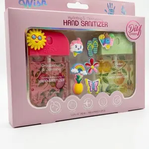 Aesthetic 2pk Moisturizing Hand Sanitizer Spray Set with 10pc DIY Charms 1.5oz 45ml Portable Fine Mist Fragrance Dragonfruit Jasmine & Golden Citrus Scented Hydrating Aloe Vitamin E Refillable Liquid Pocket Spray Gift Set for All Ages & Travelers