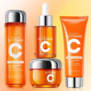 4PCS Vitamin C Facial Skin Care Kit - Includes Cleanser, Toner, Serum and Hydrating Moisturizer, Daily Skincare Set for Women and Men