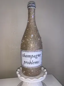 Champagne Problems Bedazzled Bottle - Bar Cart Decor - Glitter Wine Bottle - Evermore -Eras - Birthday Gift Handmade Utensils