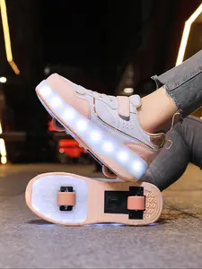 Kids Glowing Shoes with Velcro, Casual Sports Sneakers, USB Charging LED Skates, Detachable Two-Way Shoes, Outdoor Sport Slides