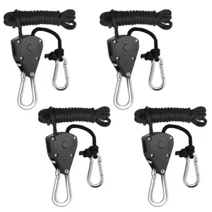 4-Pack 1/8" Adjustable Rope Hanger, Heavy Duty Ratchet Tie Down Strap with Reinforced Metal Gear, Ratcheting Pulley System Kayak Straps for Hanging Plants Grow Light and Various Tie-Down Uses