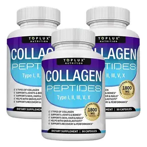 3x Nutrition Collagen Peptides 5 Types Complex 1800mg US Made Dietary Supplement for Health Beauty Fitness 90 Capsules