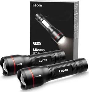 LEPRO Super Bright Handheld Flashlight (LE2000 High Lumen), 5 Lighting Modes, Zoomable Focus, Waterproof Pocket-Size AAA Battery-Powered Flashlights, 2-Pack for Outdoor, Emergency Use, Super Bright Flashlight, Handheld Flash Light