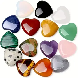 Set of 15 Hand-Carved Heart-Shaped Quartz Crystals - Assorted Natural Colors for Elegant Home Decor, a Collection of Artistic & Spiritual Accents, Crystal Carving
