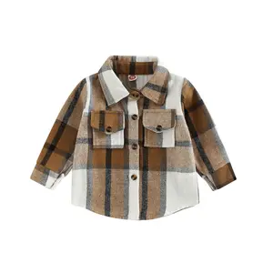 Little Kids Toddler Baby Boy Girl Shirt Jacket Plaid Long Sleeve Button Down Fall Flannel Shacket Coat Tops