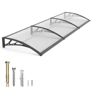Window Awning for Door Entrance 32-120 Inches with ABS Plastic Bracket Clear Polycarbonate Cover UV Rain Snow Protection for Porch Patio Deck Wall Mounted Easy Installation