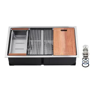 【Summervibes】33" Kitchen Sink Undermount Double Bowl Drop-In Basin Stainless Steel Bar
