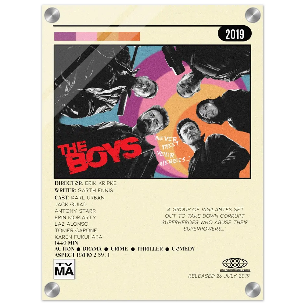 The Boys: Season 1 Acrylic Poster - Premium 4mm Thick, Vibrant Colors, Modern Design, Hanging Kit Included, Perfect for Room Decoration