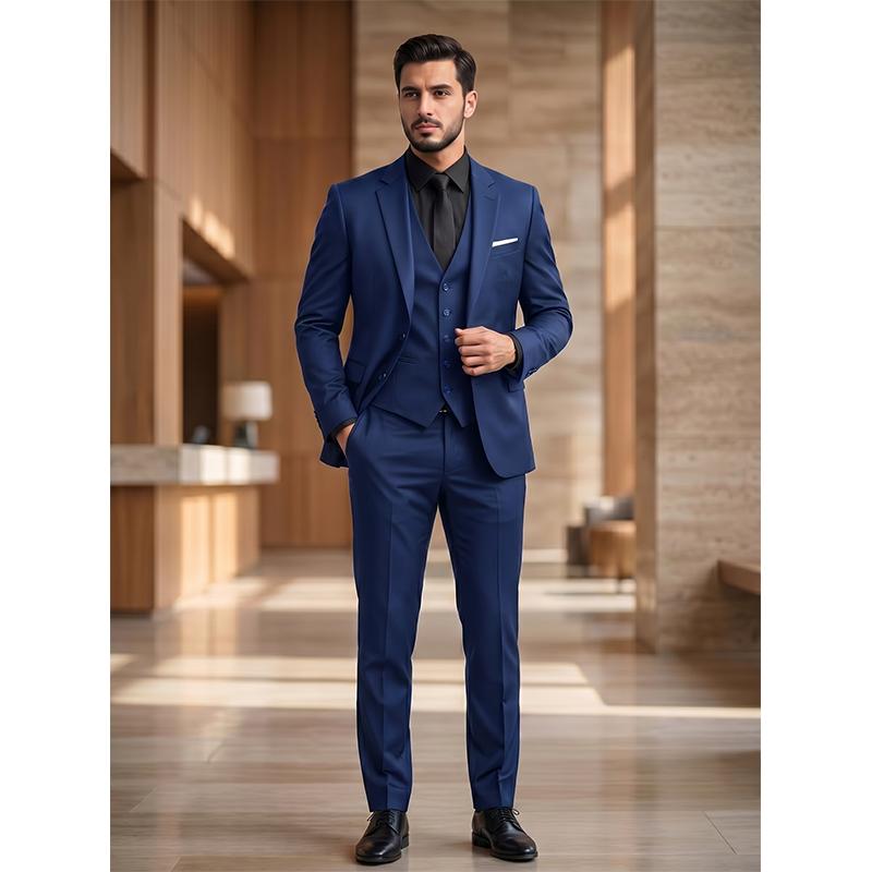 Men’s Business Office Three-Piece Suit Set – Tailored Formal Outfit with Blazer, Vest, and Pants for Meetings