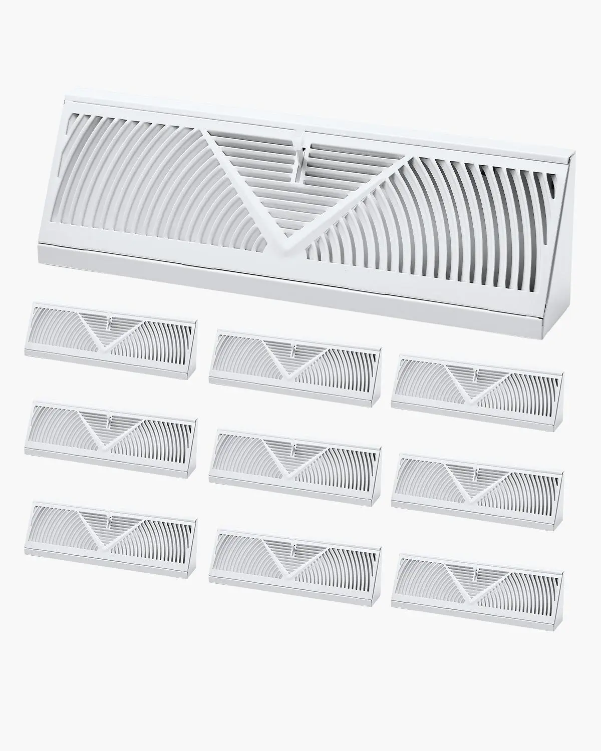 【Summerfinds】VEVOR 15-Inch 10-Piece Baseboard Floor Registers, Heavy-Duty Walkable Iron HVAC Vents (15.04in L x 4.53in W, 2.68in H), Rustproof Anti-Peeling Detachable Adjustable Airflow Metal Damper, Screws Included for Home Living Room Office White