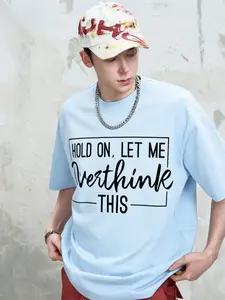 Pure Cotton Short Sleeve T-Shirt, Fun Slogan Letter Print, Loose Fit Drop Shoulder Top, Trendy Style, Casual Long Tee