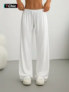 Women's Solid Color Drawstring Waist Wide Leg Pants, Casual Comfy Trousers for Daily Wear, Ladies Bottoms for All Seasons, Casual Chic Bottoms