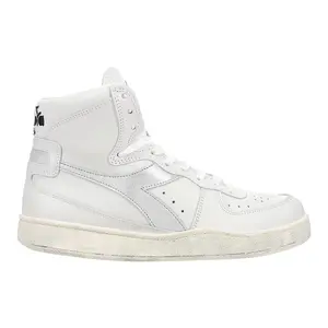 diadora Womens Mi Basket Used Perforated Metallic High  Sneakers Shoes Casual - White