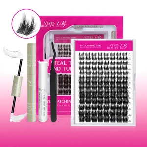 VEYESBEAUTY VB-Wheat Cluster Lashes Ultra-thin Extremely Fine Invisible Band False Eyelash Wispy Faux Mink Lash Mixed Length DIY Eyelash Extension for Self Makeup Cosmetic Application at Home