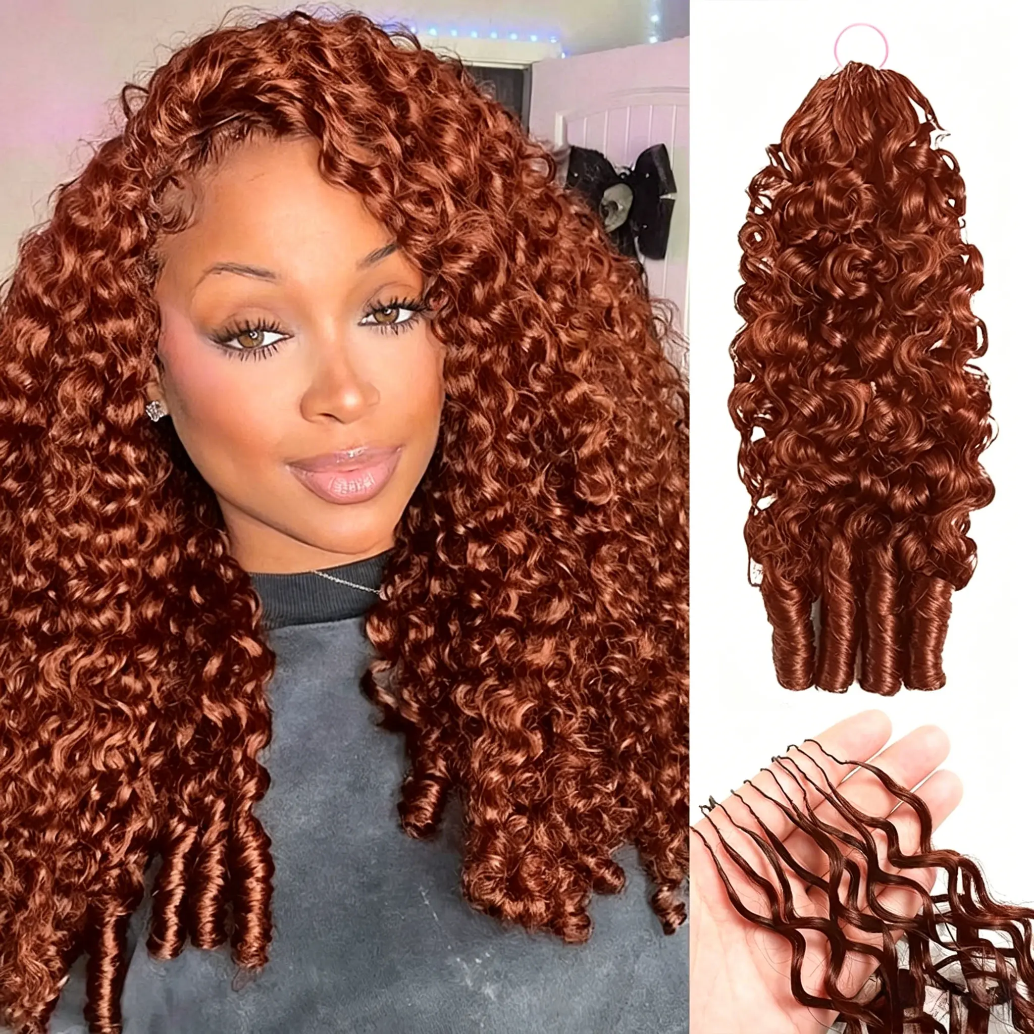 Burmese Curly Crochet Human Hair Ginger Orange Color Human Hair 33# Color Kinky Curly Bundles Human Hair 100% Unprocessed Weave 3c4a Water Wave With Spiral Curly End