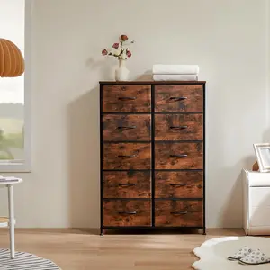 Dresser for Bedroom 10 Drawers Tall Dressers Organizer Fabric Storage Tower Chest of Drawers, Steel Frame, Wood Top for Bedroom, Closet, Entryway
