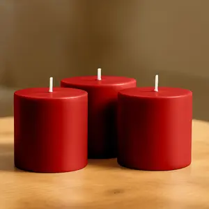 6-Pack Unscented Pillar Candles – Dripless 3"x3" Red Paraffin Wax with Smokeless Cotton Wicks, Clean & Long-Lasting 30-Hour Burn