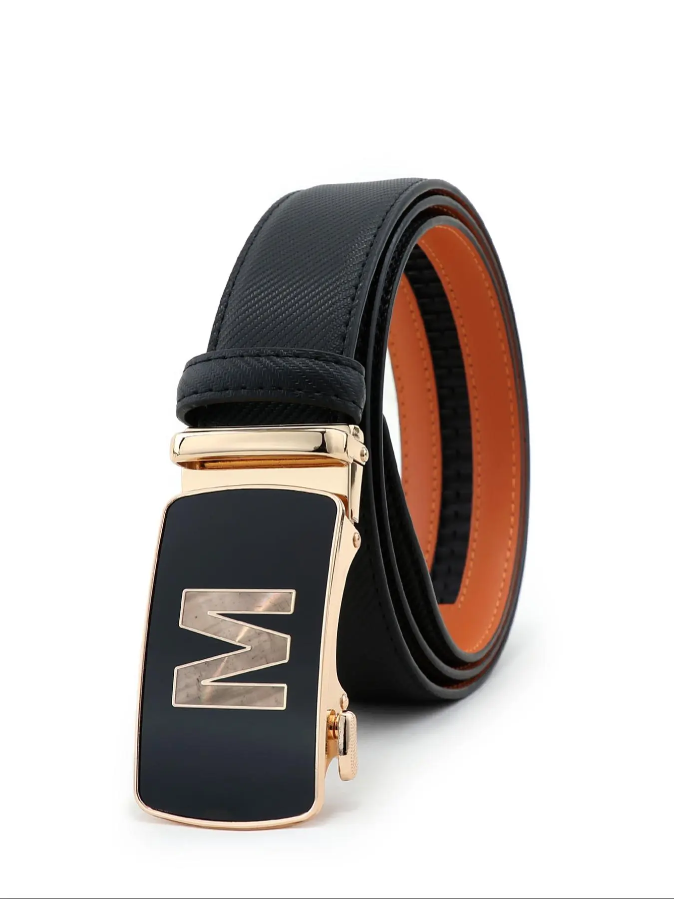 Men's Fashion Letter Detail M Buckle Belt, Western Buckle Belt, Stylish Belts, Casual Business Belt for Jeans Trousers, Daily Clothing Decoration, Belt for Birthday Gift, Adjustable Strap Belt, Belt with Buckle, Leather Belts