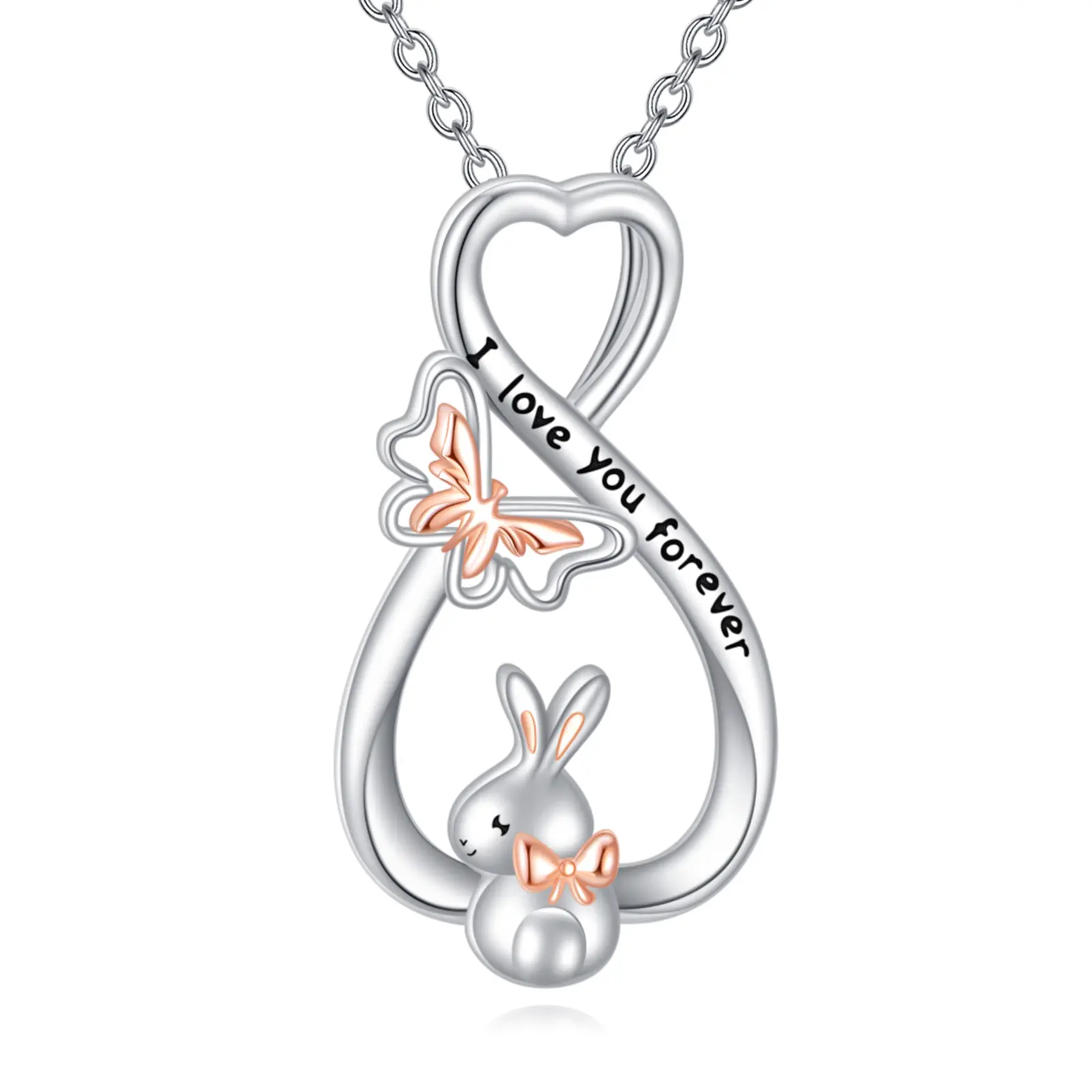 S925 Sterling Silver Animal Bunny Rabbit Pendant Necklace - "I Love You Forever" Female Easter Jewelry Gift for Parents, Perfect for Birthday, Anniversary & Rabbit Lovers