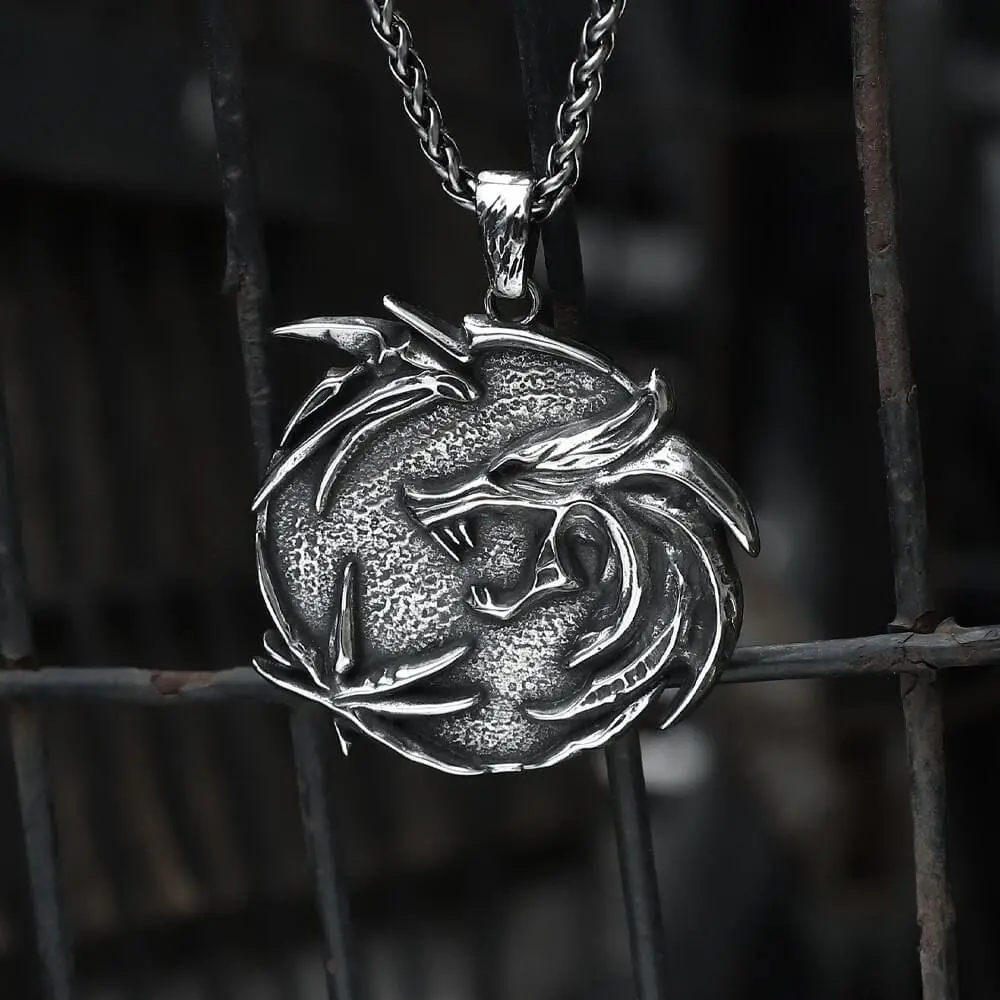 GTHIC Stainless Steel The Medallions Wolf Pendant Norse Jewelry for Daily Wear