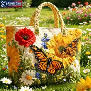 Floral Quilted Tote Bag for Women, Sunflower and Butterfly 3D Print Shoulder Bag, Spacious Soft Lightweight Carryall, Minimalist Everyday Handbag for Work, School, Travel, Shopping, Weekend Outings and Daily Casual Use
